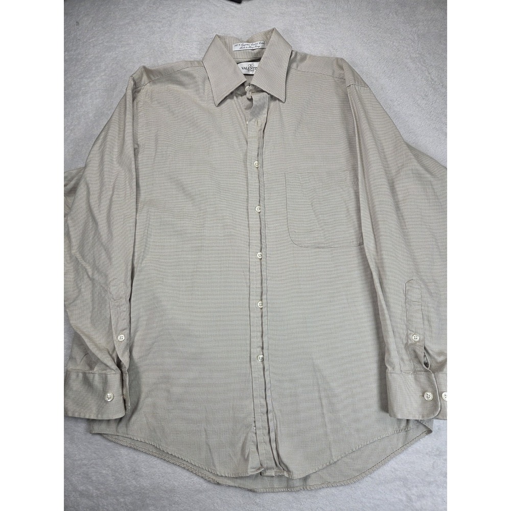 Valentino Uomo Men's long Sleeve 16 34-35 Striped Beige White Shirt Cotton - Picture 1 of 9